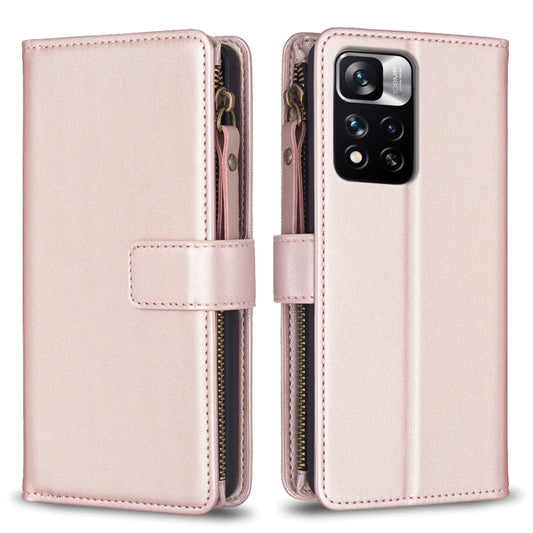 For Xiaomi Redmi Note 11 Pro 9 Card Slots Zipper Wallet Leather Flip Phone Case(Rose Gold) by buy2fix