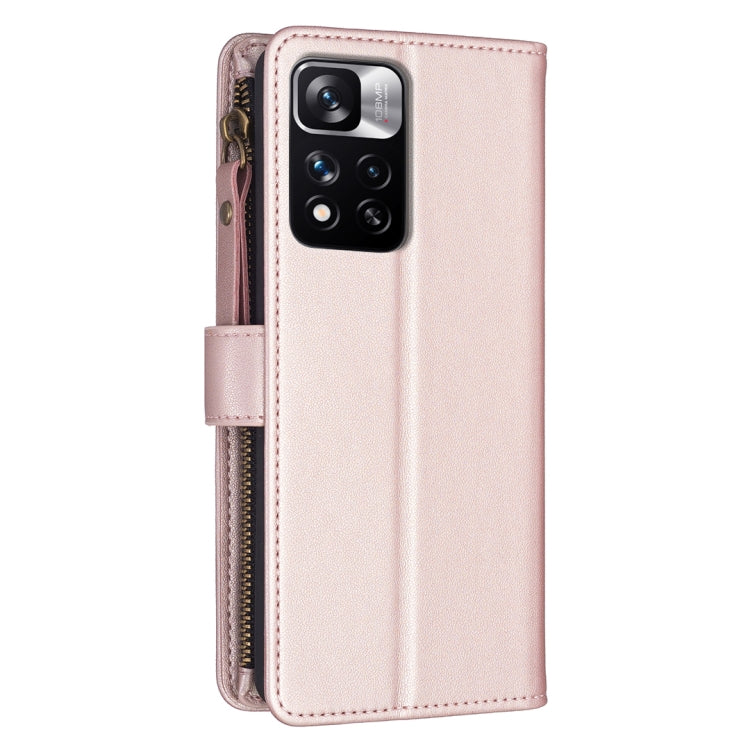 For Xiaomi Redmi Note 11 Pro 9 Card Slots Zipper Wallet Leather Flip Phone Case(Rose Gold) by buy2fix