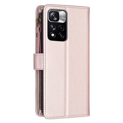 For Xiaomi Redmi Note 11 Pro 9 Card Slots Zipper Wallet Leather Flip Phone Case(Rose Gold) by buy2fix