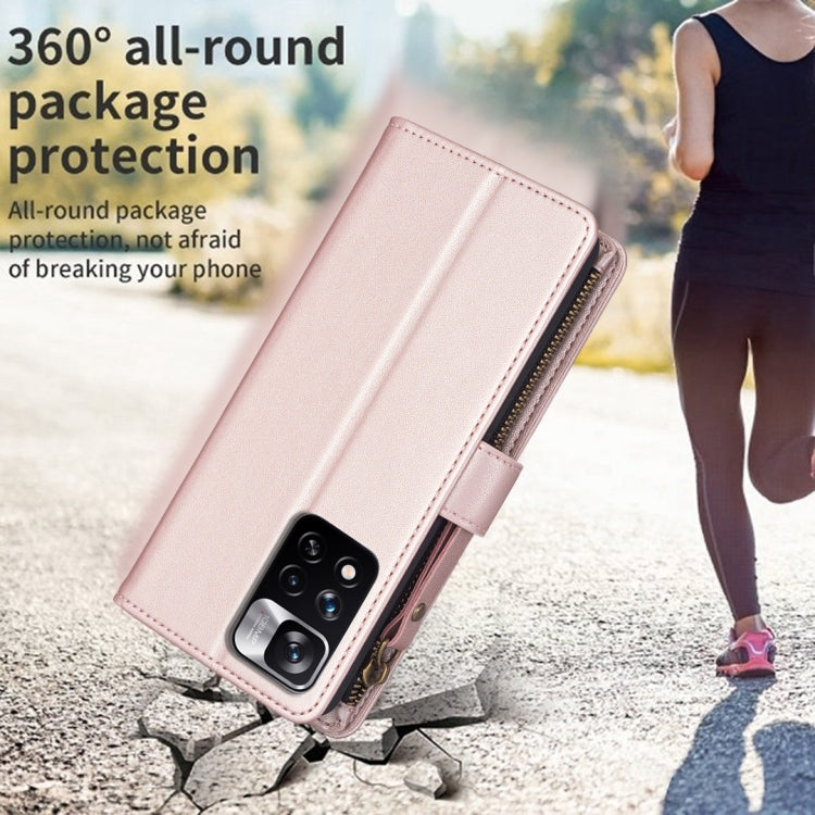 For Xiaomi Redmi Note 11 Pro 9 Card Slots Zipper Wallet Leather Flip Phone Case(Rose Gold) by buy2fix