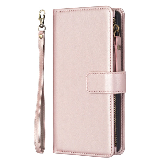 For Xiaomi Redmi Note 12 5G 9 Card Slots Zipper Wallet Leather Flip Phone Case(Rose Gold) by buy2fix