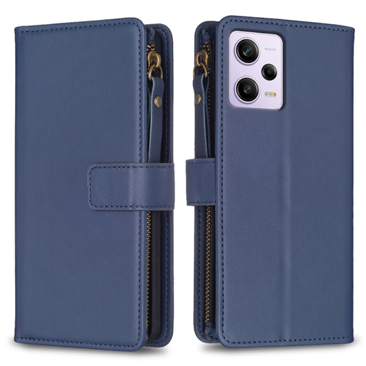 For Xiaomi Redmi Note 12 Pro 9 Card Slots Zipper Wallet Leather Flip Phone Case(Blue) by buy2fix