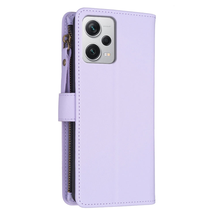 For Xiaomi Redmi Note 12 Pro+ 5G Global 9 Card Slots Zipper Wallet Leather Flip Phone Case(Light Purple) by buy2fix