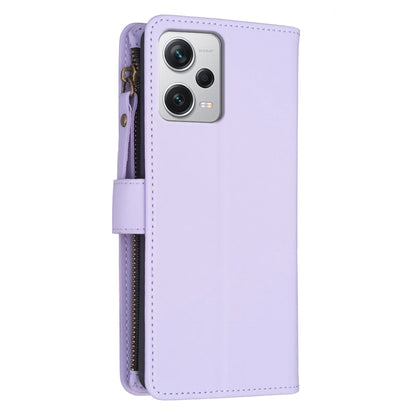 For Xiaomi Redmi Note 12 Pro+ 5G Global 9 Card Slots Zipper Wallet Leather Flip Phone Case(Light Purple) by buy2fix