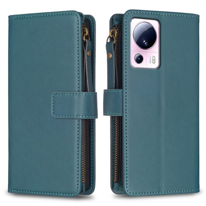 For Xiaomi 13 Lite 9 Card Slots Zipper Wallet Leather Flip Phone Case(Green) - Xiaomi Cases by buy2fix | Online Shopping UK | buy2fix