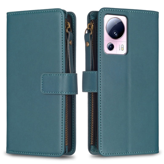 For Xiaomi 13 Lite 9 Card Slots Zipper Wallet Leather Flip Phone Case(Green) - Xiaomi Cases by buy2fix | Online Shopping UK | buy2fix