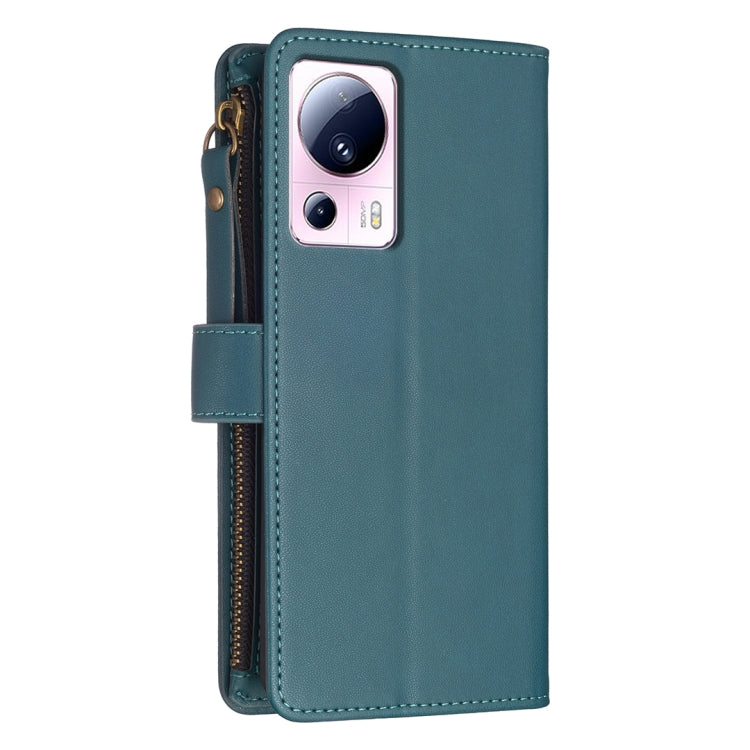 For Xiaomi 13 Lite 9 Card Slots Zipper Wallet Leather Flip Phone Case(Green) - Xiaomi Cases by buy2fix | Online Shopping UK | buy2fix