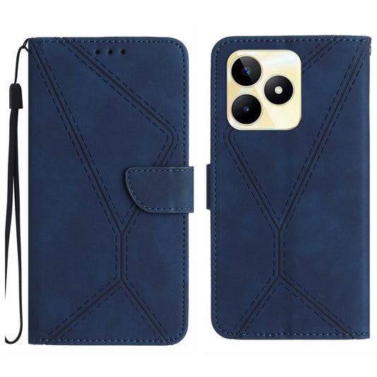For Realme C53 Stitching Embossed Leather Phone Case(Blue) - Realme Cases by buy2fix | Online Shopping UK | buy2fix