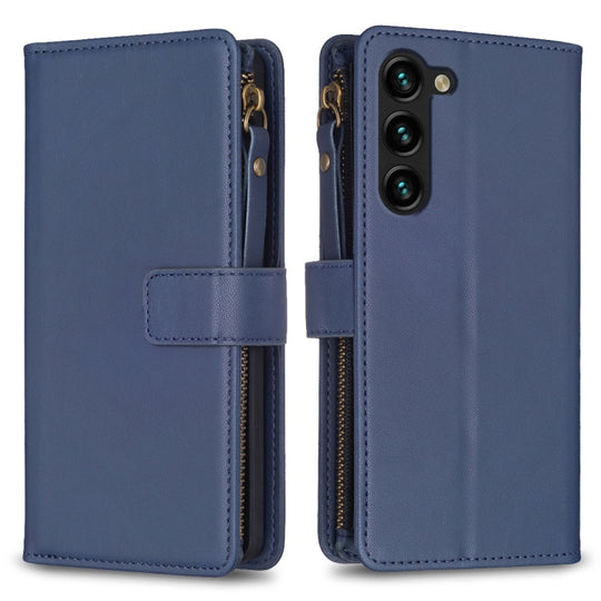 For Samsung Galaxy S23+ 5G 9 Card Slots Zipper Wallet Leather Flip Phone Case(Blue)