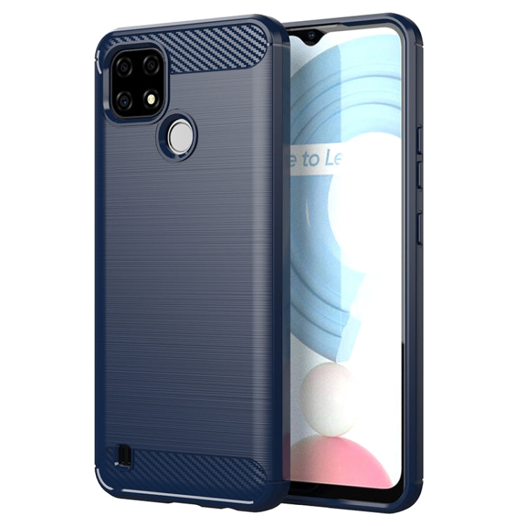 For Realme C21 Brushed Texture Carbon Fiber TPU Phone Case(Blue) - Realme Cases by buy2fix | Online Shopping UK | buy2fix