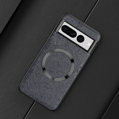 For Google Pixel 8 CD Magnetic Ring Magsafe Cross Texture Phone Case(Black) - Google Cases by buy2fix | Online Shopping UK | buy2fix
