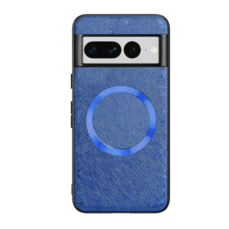 For Google Pixel 8 CD Magnetic Ring Magsafe Cross Texture Phone Case(Blue) - Google Cases by buy2fix | Online Shopping UK | buy2fix