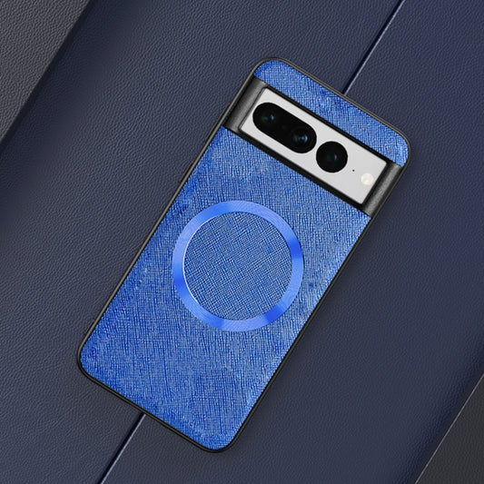 For Google Pixel 8 CD Magnetic Ring Magsafe Cross Texture Phone Case(Blue) - Google Cases by buy2fix | Online Shopping UK | buy2fix