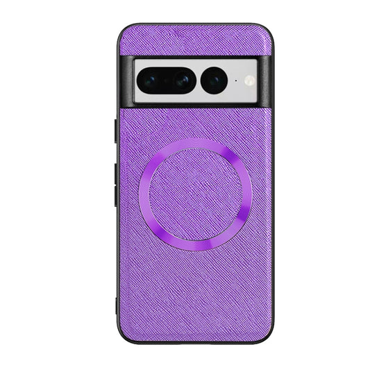 For Google Pixel 8 CD Magnetic Ring Magsafe Cross Texture Phone Case(Purple) - Google Cases by buy2fix | Online Shopping UK | buy2fix