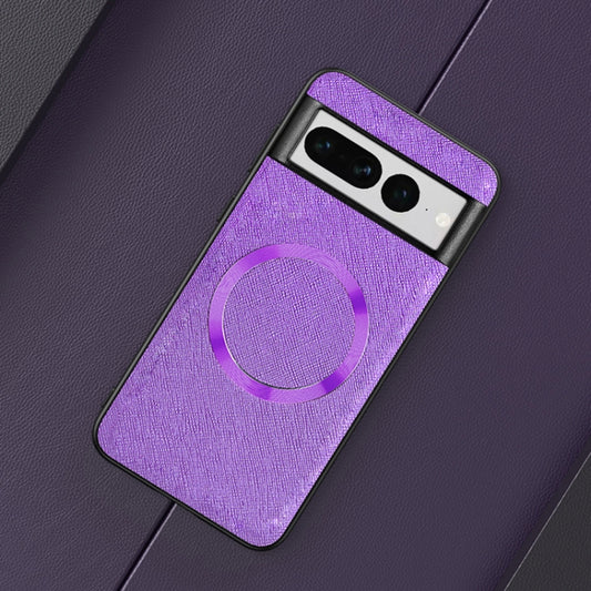 For Google Pixel 8 CD Magnetic Ring Magsafe Cross Texture Phone Case(Purple) - Google Cases by buy2fix | Online Shopping UK | buy2fix