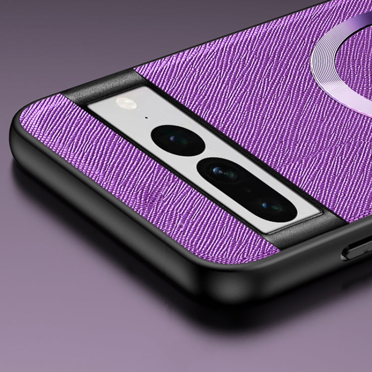 For Google Pixel 8 CD Magnetic Ring Magsafe Cross Texture Phone Case(Purple) - Google Cases by buy2fix | Online Shopping UK | buy2fix