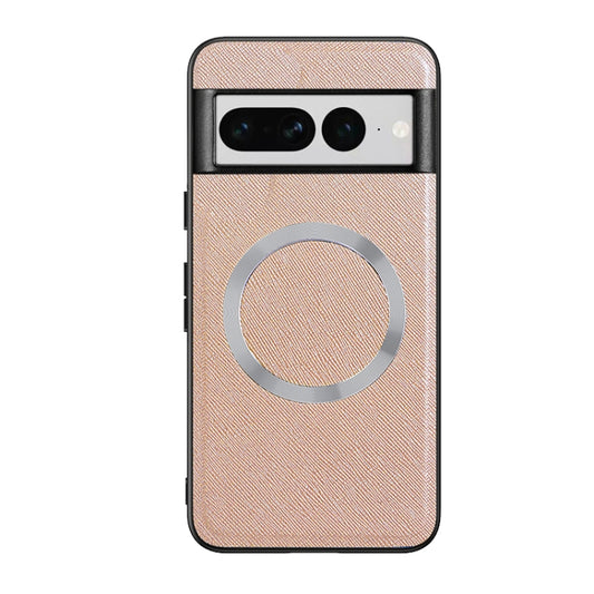 For Google Pixel 8 CD Magnetic Ring Magsafe Cross Texture Phone Case(White) - Google Cases by buy2fix | Online Shopping UK | buy2fix