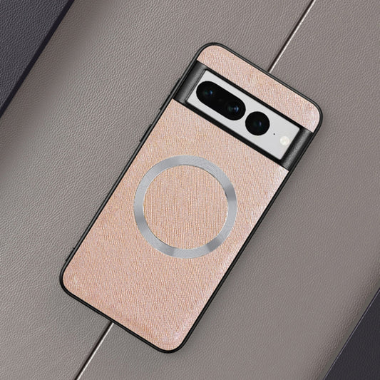 For Google Pixel 8 CD Magnetic Ring Magsafe Cross Texture Phone Case(White) - Google Cases by buy2fix | Online Shopping UK | buy2fix