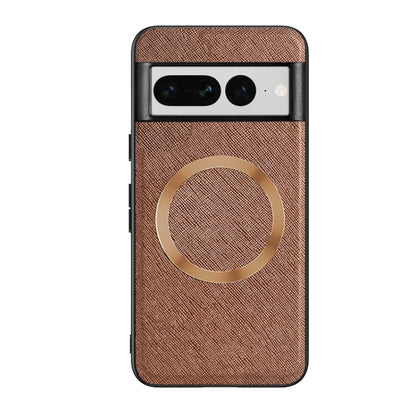 For Google Pixel 8 Pro CD Magnetic Ring Magsafe Cross Texture Phone Case(Brown) - Google Cases by buy2fix | Online Shopping UK | buy2fix