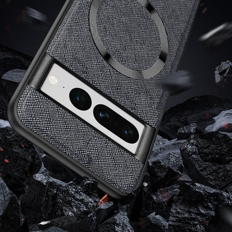 For Google Pixel 8 Pro CD Magnetic Ring Magsafe Cross Texture Phone Case(Brown) - Google Cases by buy2fix | Online Shopping UK | buy2fix
