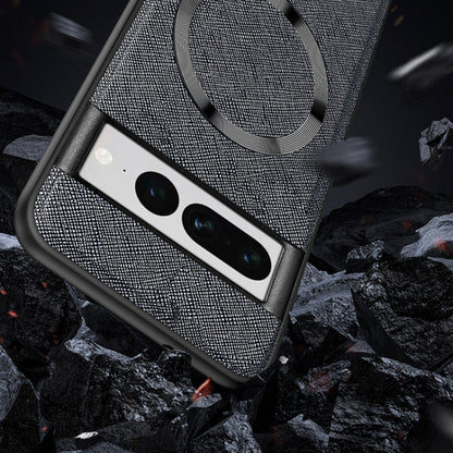 For Google Pixel 8 Pro CD Magnetic Ring Magsafe Cross Texture Phone Case(Brown) - Google Cases by buy2fix | Online Shopping UK | buy2fix