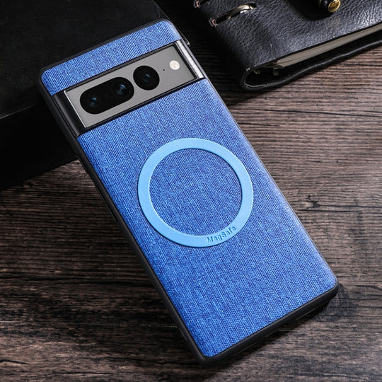 For Google Pixel 8 Magsafe Magnetic Ring Cloth Texture Phone Case(Blue)