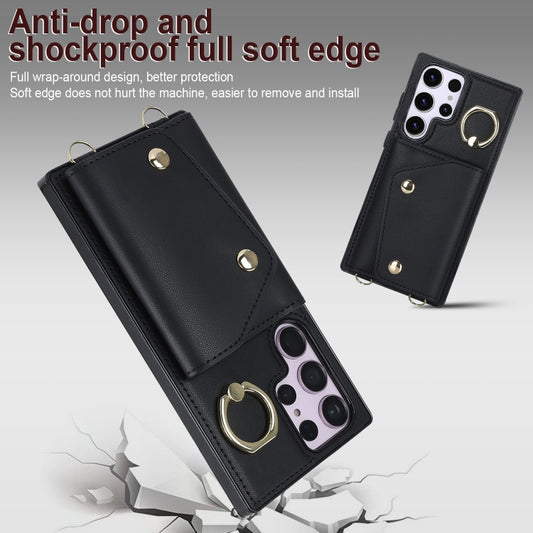 For Samsung Galaxy S23 Ultra 5G Zipper Card Bag Phone Case with Dual Lanyard(Black) - Galaxy S23 Ultra 5G Cases by buy2fix | Online Shopping UK | buy2fix