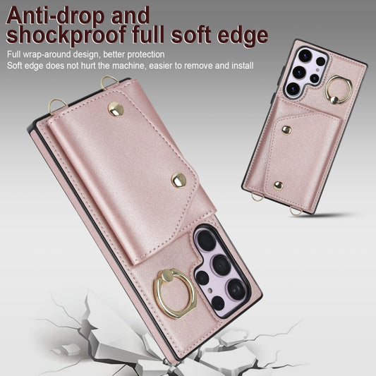 For Samsung Galaxy S23 Ultra 5G Zipper Card Bag Phone Case with Dual Lanyard(Rose Gold) - Galaxy S23 Ultra 5G Cases by buy2fix | Online Shopping UK | buy2fix