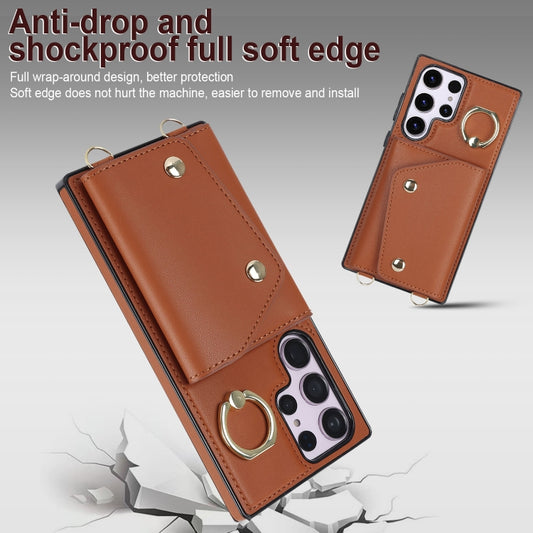 For Samsung Galaxy S23 Ultra 5G Zipper Card Bag Phone Case with Dual Lanyard(Brown) - Galaxy S23 Ultra 5G Cases by buy2fix | Online Shopping UK | buy2fix