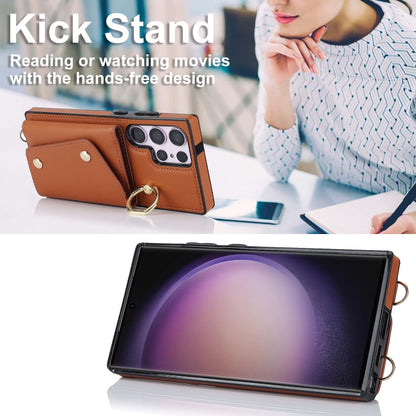 For Samsung Galaxy S23 Ultra 5G Zipper Card Bag Phone Case with Dual Lanyard(Brown) - Galaxy S23 Ultra 5G Cases by buy2fix | Online Shopping UK | buy2fix