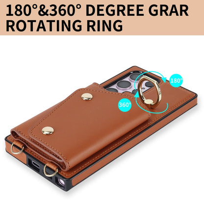 For Samsung Galaxy S23 Ultra 5G Zipper Card Bag Phone Case with Dual Lanyard(Brown) - Galaxy S23 Ultra 5G Cases by buy2fix | Online Shopping UK | buy2fix