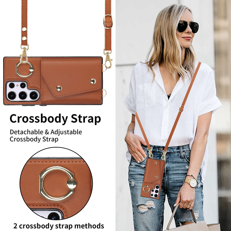 For Samsung Galaxy S23 Ultra 5G Zipper Card Bag Phone Case with Dual Lanyard(Brown) - Galaxy S23 Ultra 5G Cases by buy2fix | Online Shopping UK | buy2fix