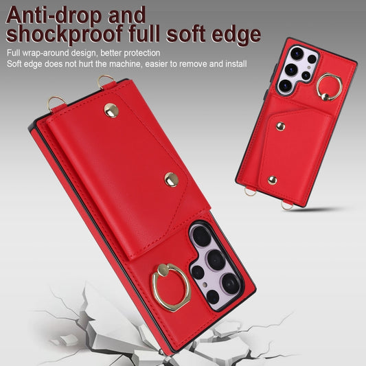 For Samsung Galaxy S23 Ultra 5G Zipper Card Bag Phone Case with Dual Lanyard(Red) - Galaxy S23 Ultra 5G Cases by buy2fix | Online Shopping UK | buy2fix