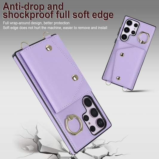 For Samsung Galaxy S23 Ultra 5G Zipper Card Bag Phone Case with Dual Lanyard(Purple) - Galaxy S23 Ultra 5G Cases by buy2fix | Online Shopping UK | buy2fix
