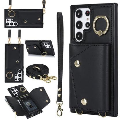 For Samsung Galaxy S22 Ultra 5G Zipper Card Bag Phone Case with Dual Lanyard(Black) - Galaxy S22 Ultra 5G Cases by buy2fix | Online Shopping UK | buy2fix