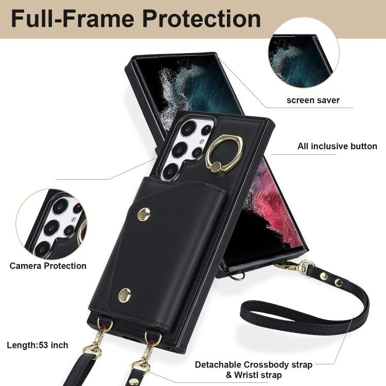 For Samsung Galaxy S22 Ultra 5G Zipper Card Bag Phone Case with Dual Lanyard(Black) - Galaxy S22 Ultra 5G Cases by buy2fix | Online Shopping UK | buy2fix