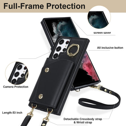 For Samsung Galaxy S22 Ultra 5G Zipper Card Bag Phone Case with Dual Lanyard(Black) - Galaxy S22 Ultra 5G Cases by buy2fix | Online Shopping UK | buy2fix