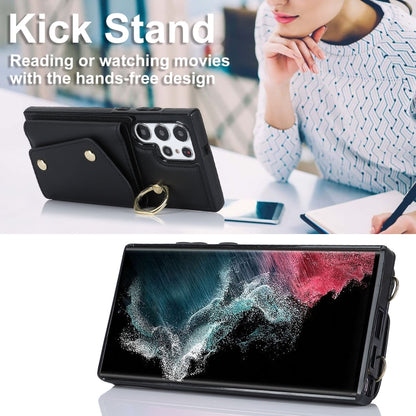 For Samsung Galaxy S22 Ultra 5G Zipper Card Bag Phone Case with Dual Lanyard(Black) - Galaxy S22 Ultra 5G Cases by buy2fix | Online Shopping UK | buy2fix