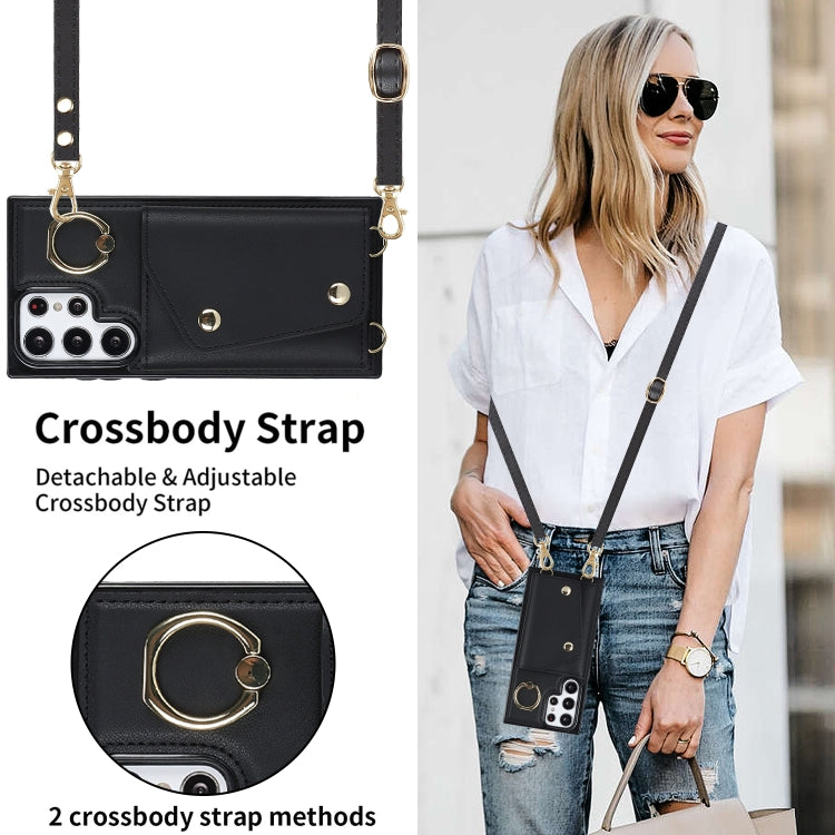 For Samsung Galaxy S22 Ultra 5G Zipper Card Bag Phone Case with Dual Lanyard(Black) - Galaxy S22 Ultra 5G Cases by buy2fix | Online Shopping UK | buy2fix