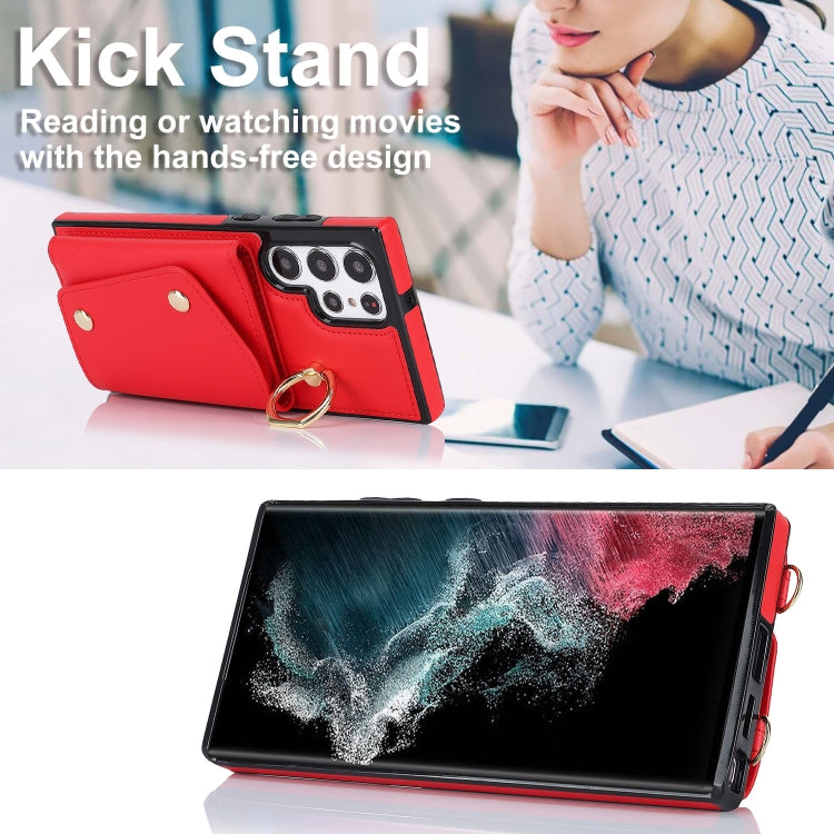 For Samsung Galaxy S22 Ultra 5G Zipper Card Bag Phone Case with Dual Lanyard(Red) - Galaxy S22 Ultra 5G Cases by buy2fix | Online Shopping UK | buy2fix