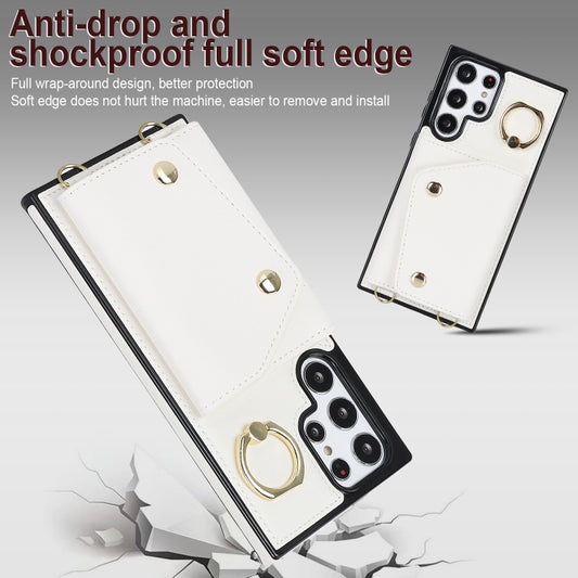 For Samsung Galaxy S22 Ultra 5G Zipper Card Bag Phone Case with Dual Lanyard(White) by buy2fix