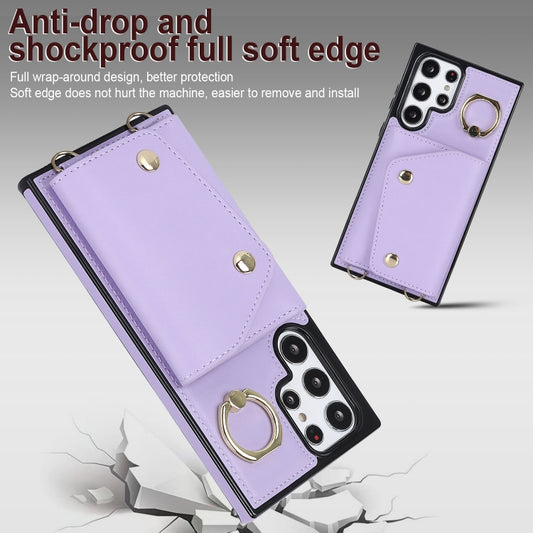 For Samsung Galaxy S22 Ultra 5G Zipper Card Bag Phone Case with Dual Lanyard(Purple) - Galaxy S22 Ultra 5G Cases by buy2fix | Online Shopping UK | buy2fix