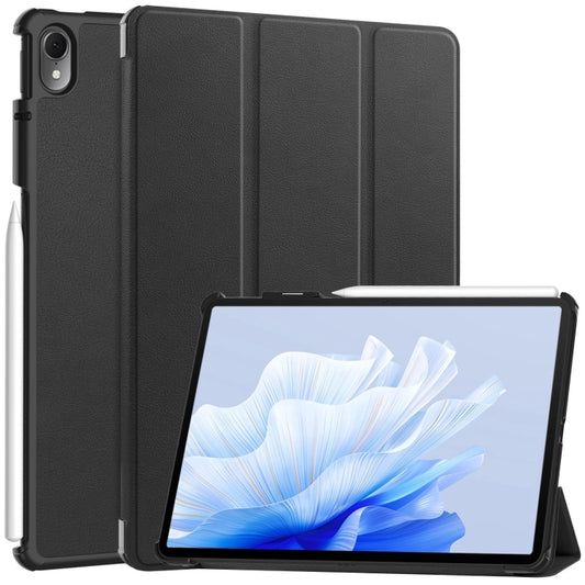 For Huawei Matepad Air Custer Pure Color 3-Fold Holder Smart Leather Tablet Case(Black) - Huawei by buy2fix | Online Shopping UK | buy2fix