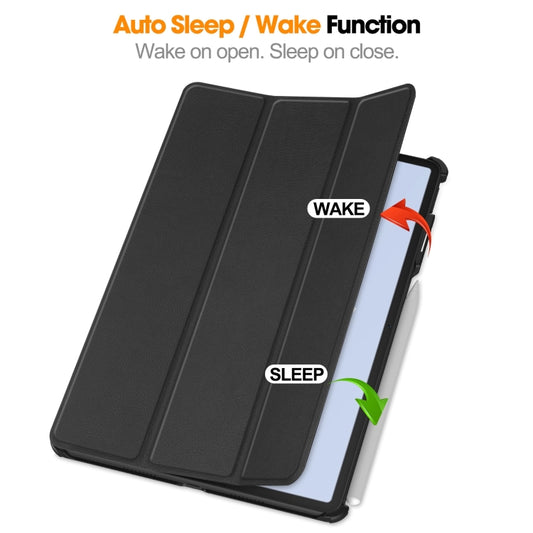 For Huawei Matepad Air Custer Pure Color 3-Fold Holder Smart Leather Tablet Case(Black) - Huawei by buy2fix | Online Shopping UK | buy2fix