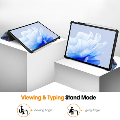 For Huawei Matepad Air Custer Painted 3-Fold Holder Smart Leather Tablet Case(Milky Way Nebula) - Huawei by buy2fix | Online Shopping UK | buy2fix