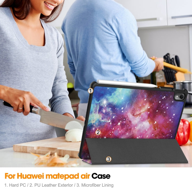 For Huawei Matepad Air Custer Painted 3-Fold Holder Smart Leather Tablet Case(Milky Way Nebula) - Huawei by buy2fix | Online Shopping UK | buy2fix