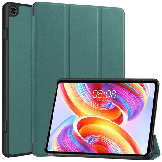 For Teclast T50  Custer Pure Color 3-Fold Holder Smart Leather Tablet Case(Dark Green) - Teclast by buy2fix | Online Shopping UK | buy2fix