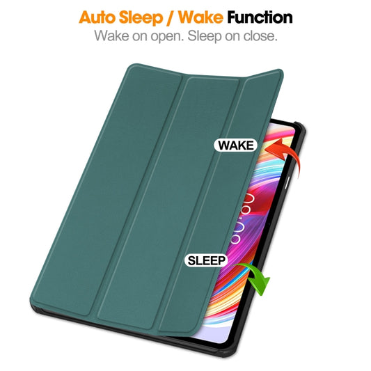 For Teclast T50  Custer Pure Color 3-Fold Holder Smart Leather Tablet Case(Dark Green) - Teclast by buy2fix | Online Shopping UK | buy2fix