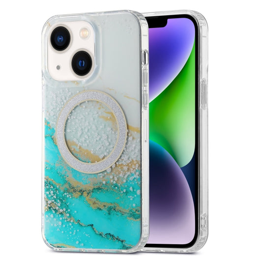 For iPhone 14 Dual-side IMD Marble Magsafe Phone Case(White Green) - iPhone 14 Cases by buy2fix | Online Shopping UK | buy2fix