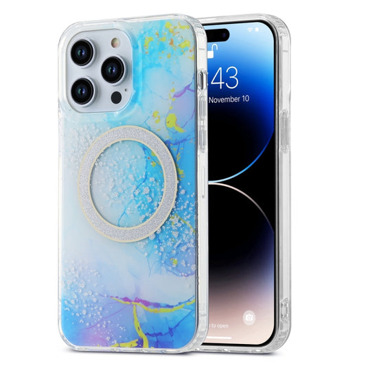 For iPhone 14 Pro Max Dual-side IMD Marble Magsafe Phone Case(Dark Blue) - iPhone 14 Pro Max Cases by buy2fix | Online Shopping UK | buy2fix